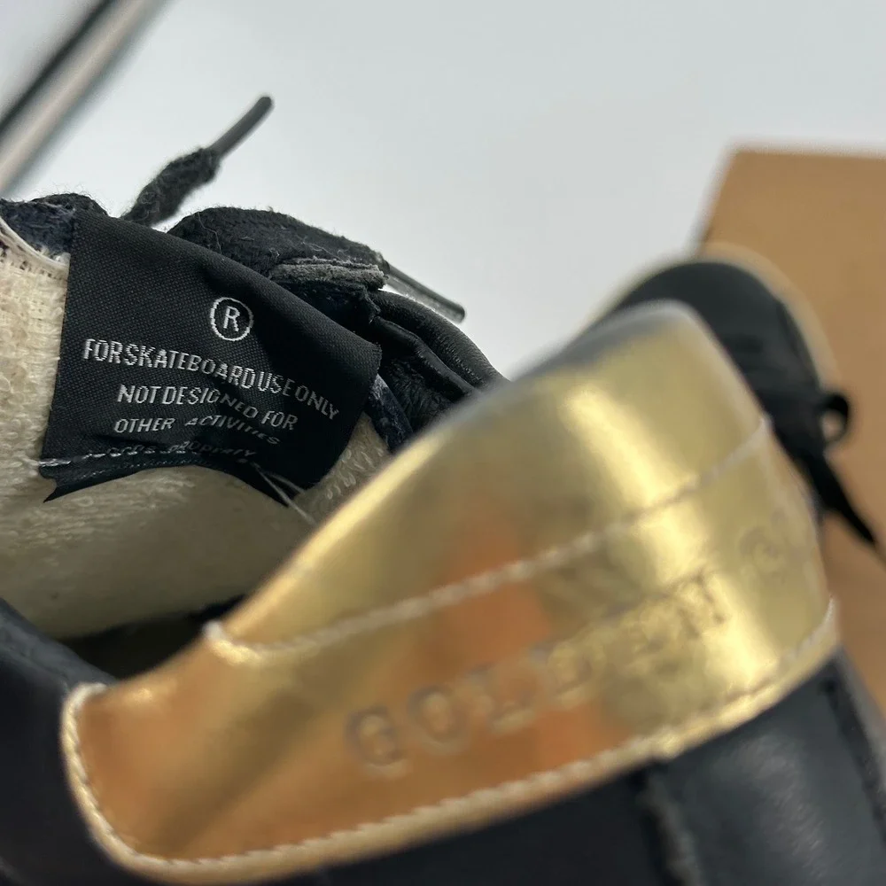 Golden Goose Superstar Black Leather Sneakers Low Trainers‎ Gold Heel Italy 39